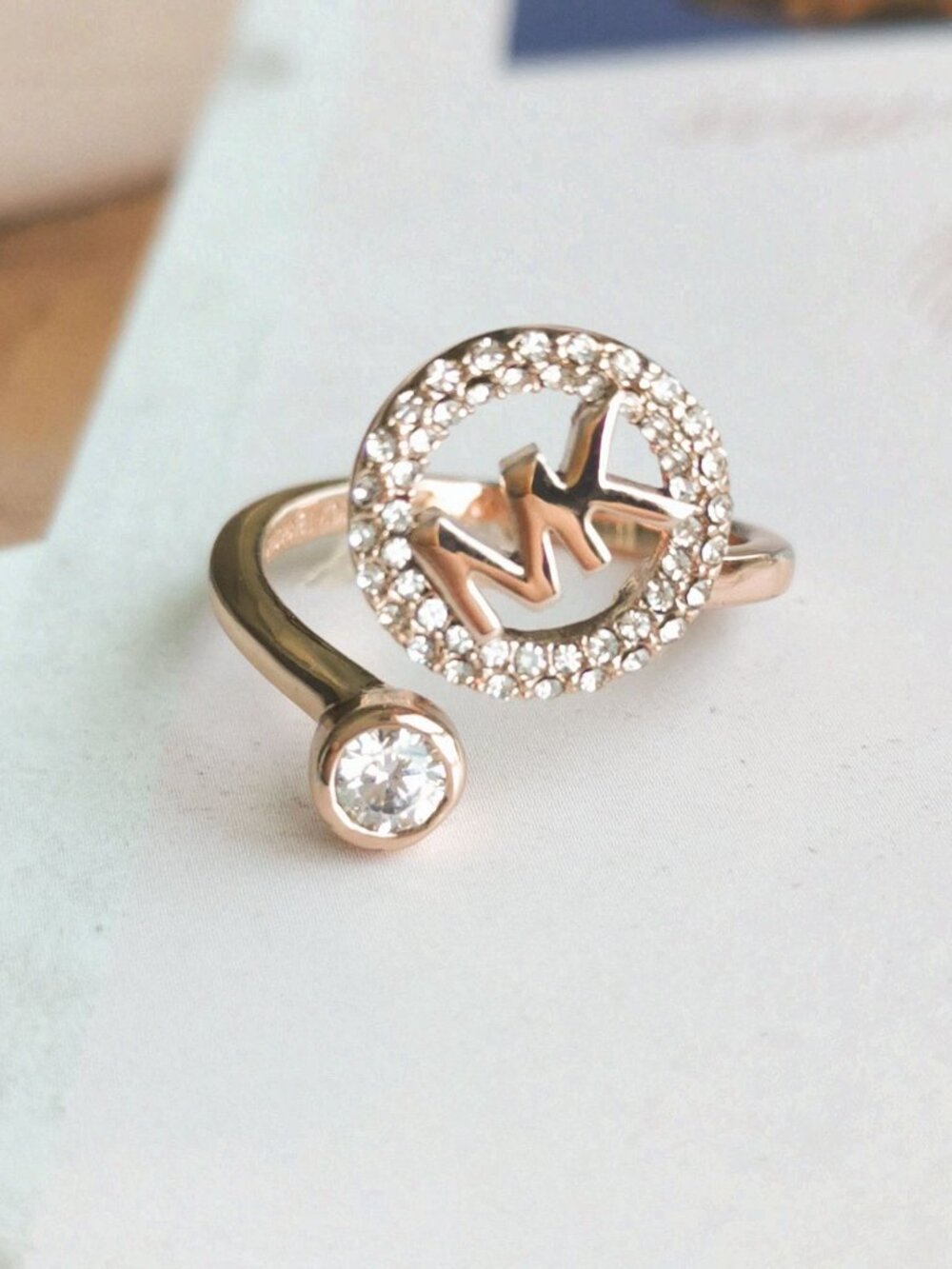 Michael Kors Monogram Logo and Crystal open ring size 8 - Rose Gold - Picture 3 of 4